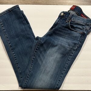 Lucky Brand Sophia Straight distressed embroidered denim Blue Jeans Size 6/28